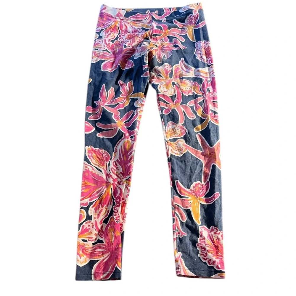 Lilly Pulitzer Girls Floral Cotton Blend Floral Print Leggings Size Large